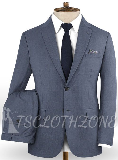 Schieferblauer Wollanzug mit fallendem Revers ｜ Zweiteiliger Anzug