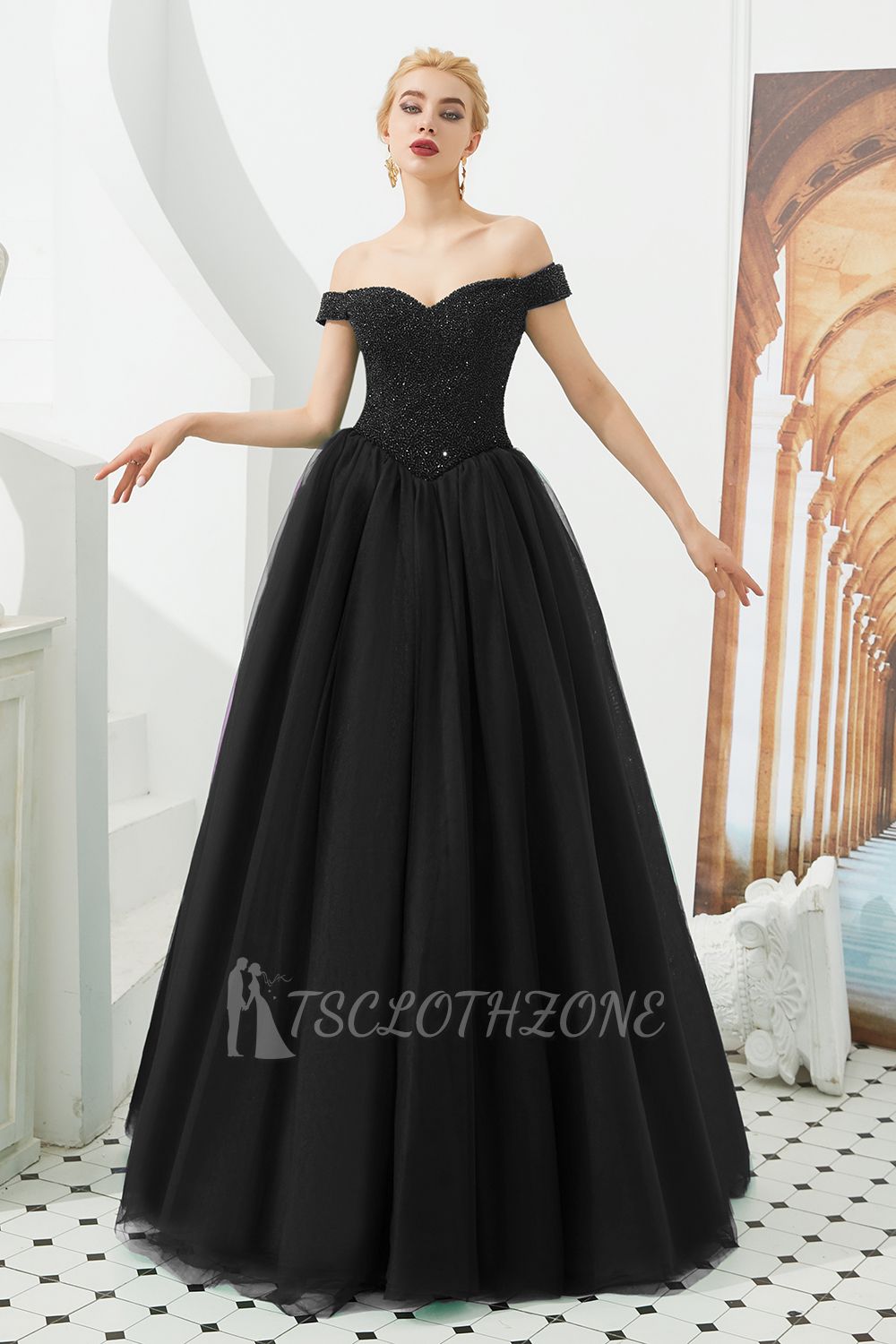Harry | Elegant Emerald green Off-the-shoulder Ball Gown Dress for Prom/Evening