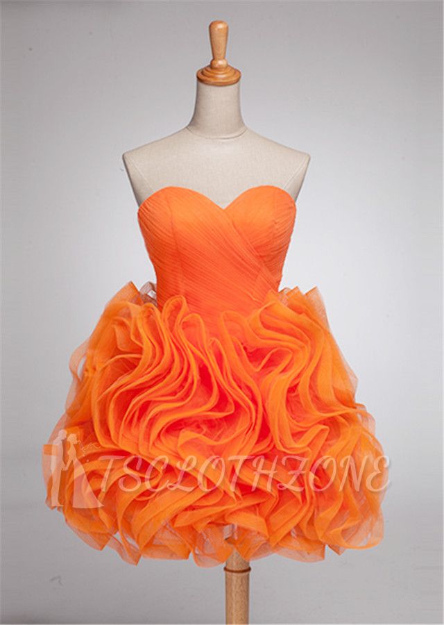 Elegant Orange Sweetheart Mini Cocktail Dress Latest Organza Plus Size Short Homecoming Dresses