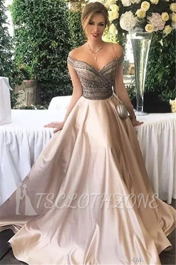 Elegant Off The Shoulder Formal Sexy Evening Gown Beads Sequins Prom Dress