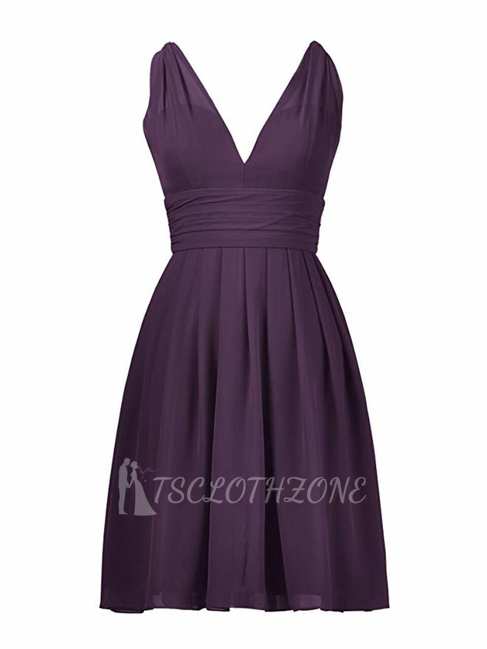 Grape Chiffon Short A-Line Sleeveless Bridesmaid Dresses