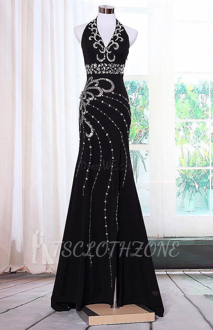 Black Crystal Halter 2022 Evening Dress Lace-Up Popular Long Gowns with Beadings