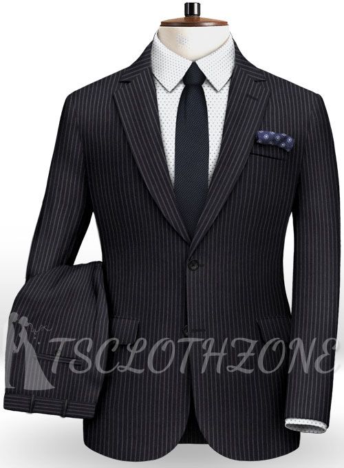 Black wool 2 button slim fit suit