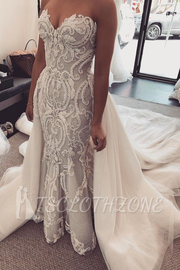 Sweetheart Lace appliques Overskirt Bridal Gowns for Wedding
