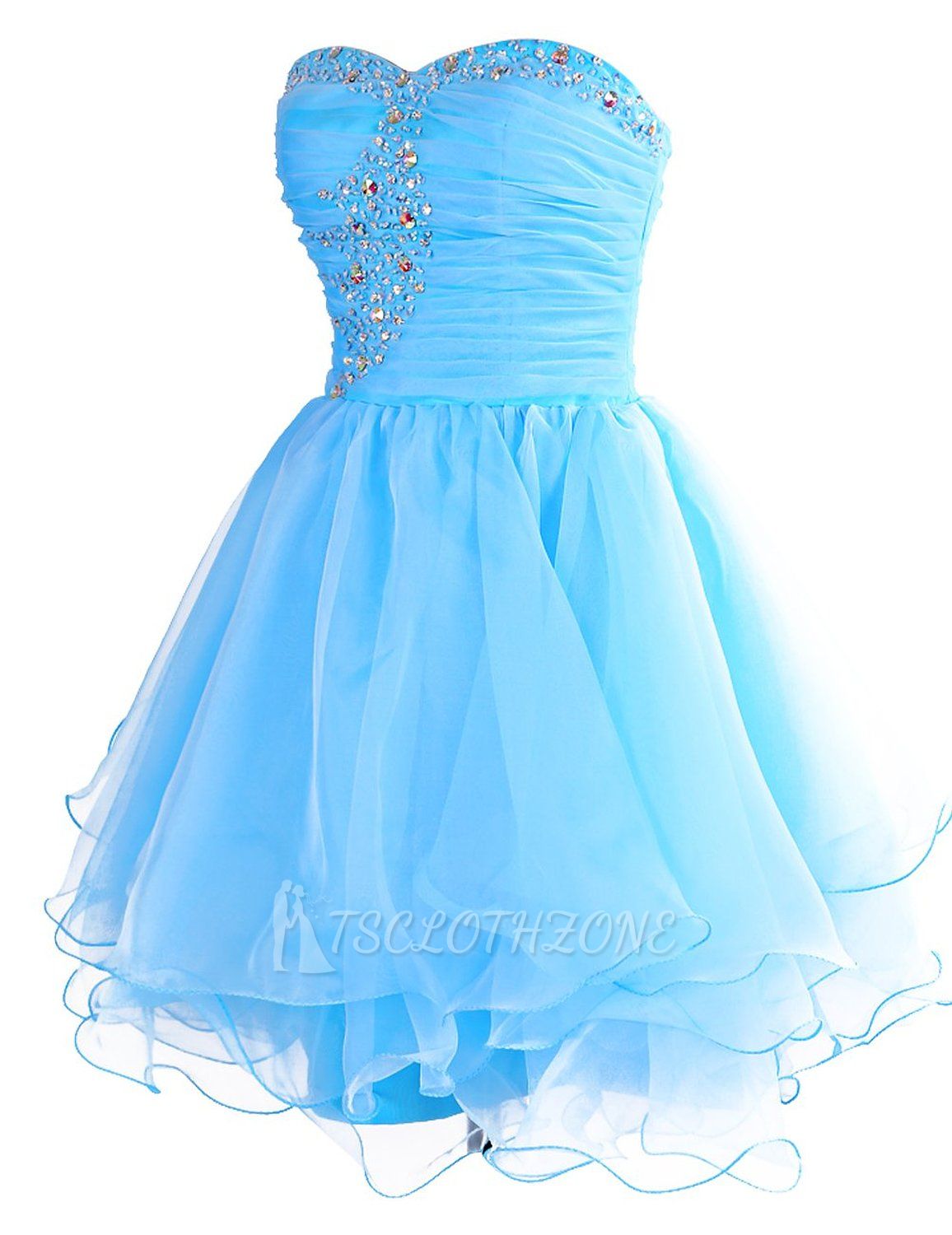 Blue Ruffles Sweetheart Short Homeocming Dresses with Beadings Cute Organza Lace-Up Cocktail Dress