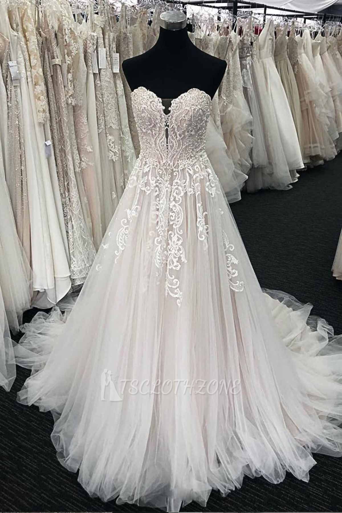 TsClothzone Chic Unique White Lace Long White Wedding Dress Sweetheart Appliques Bridal Gowns On Sale