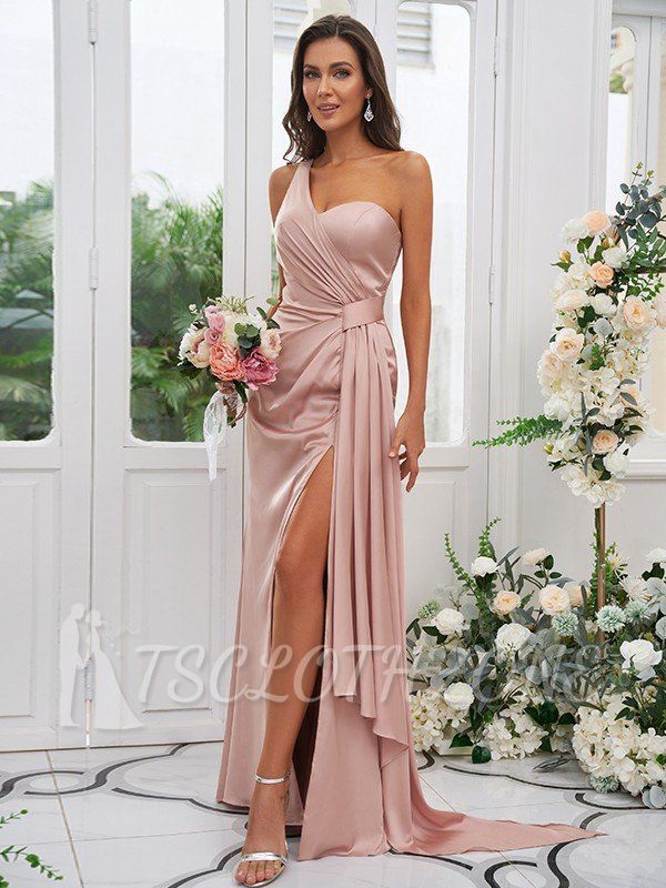 Simple Long Pink Sling Side Slit Evening Dress | Pink Prom Dress Online