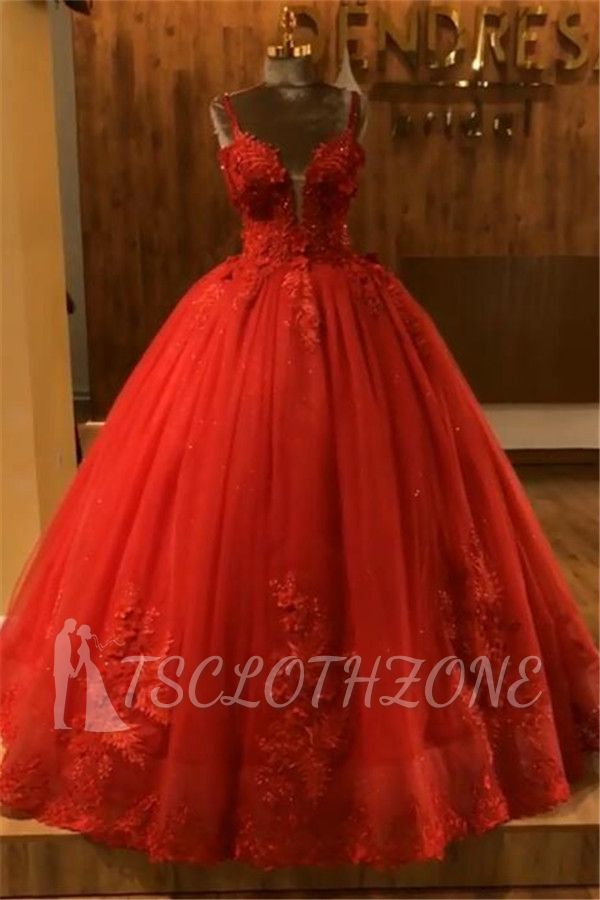 Red Straps Sleeveless Elegant Evening Dresses | 2022 Flowers Open Back Quinceanera Dresses with Beading