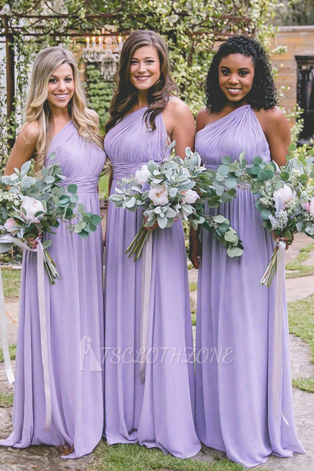New One-Shoulder Fit Lavender Purple Floor Length Bridesmaid Dresses | Elegant Sleeveless Long Maid Of Honor Dresses