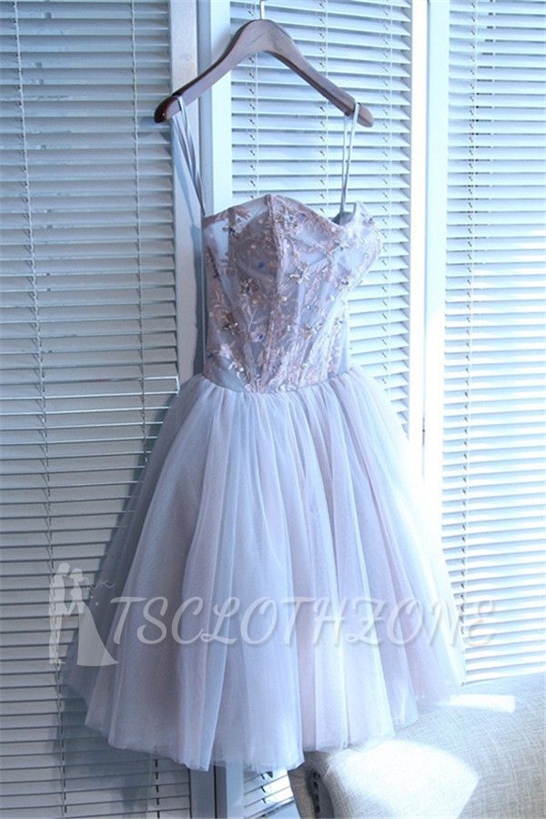 2022 Sweetheart-Neck Short Applique Lace Tüll Cute Homecoming Dress