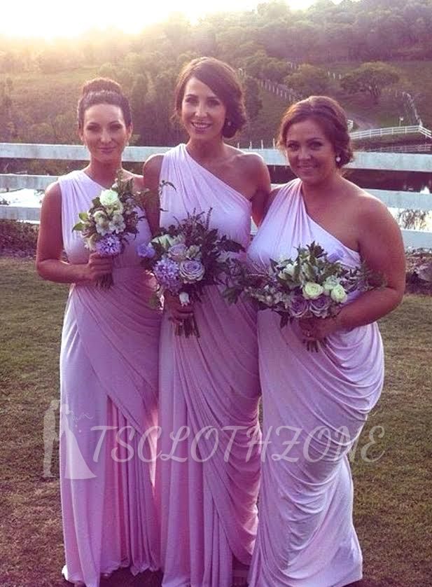 Einfache One-Shoulder-Chiffon- lange Brautjungfernkleider mit Rüschen Günstiges beliebtes Plus-Size-Hochzeitsfestkleid