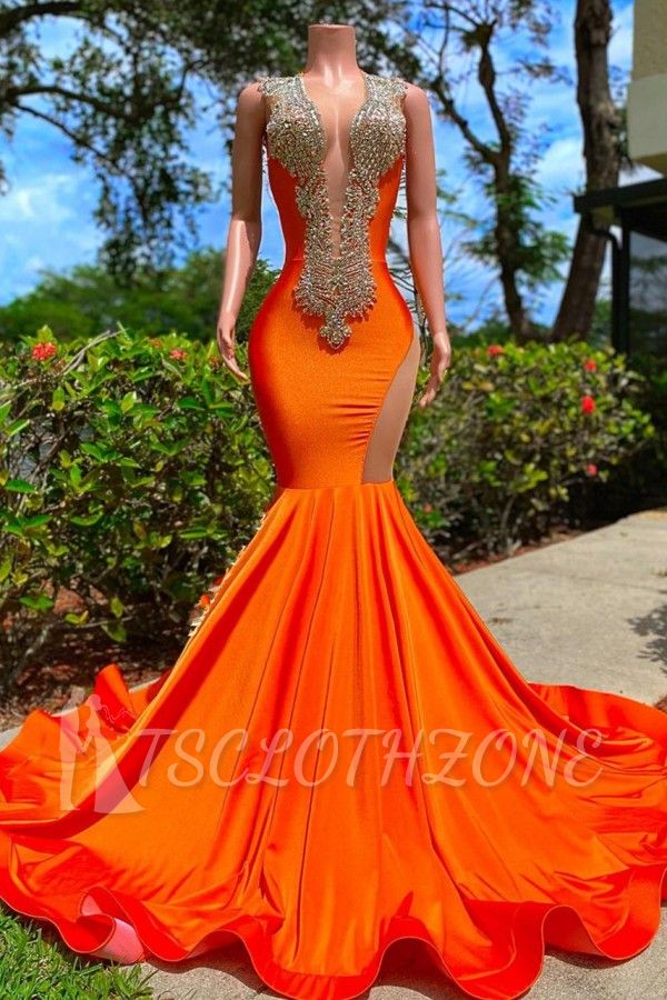 Trendy Deep Sequined V-neck Sleeveless Stretch Satin Prom Dress with Appliques
