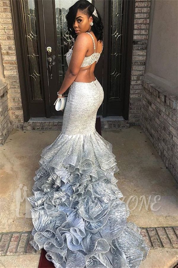 Unique Spaghetti Straps Sleeveless V-Neck Mermaid Prom Dress