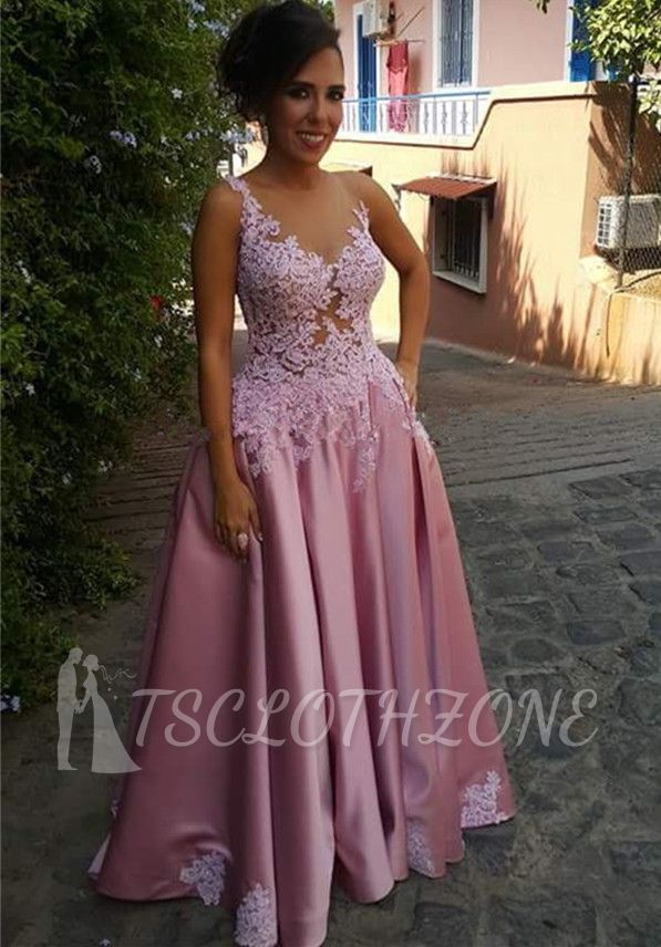 Buttons Sleeveless Appliques Pink A-Line Delicate Prom Dress