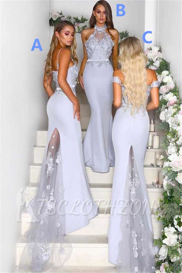 Spitzenapplikationen Airy Blue Brautjungfernkleider Billig | Sexy lange Kleider für die Trauzeugin 2022 online