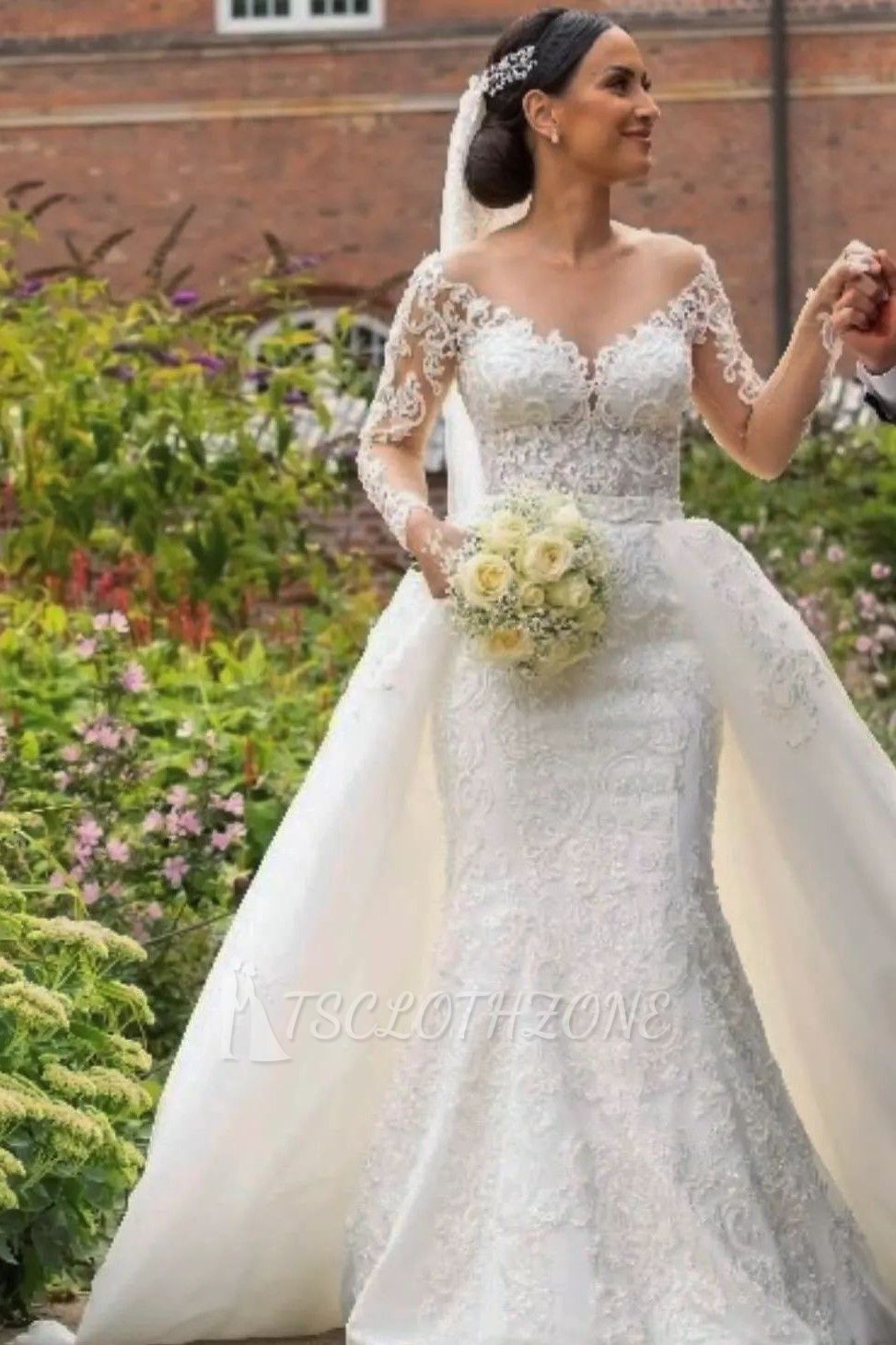 Designer-Hochzeits-Spitzen-Meerjungfrau-Hochzeitskleid mit Ärmeln
