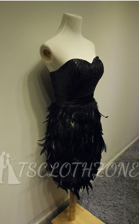 Black Sequined Mini Sweetheart 2022 Cocktail Dresses Zipper Feather Sexy Evening Dresses