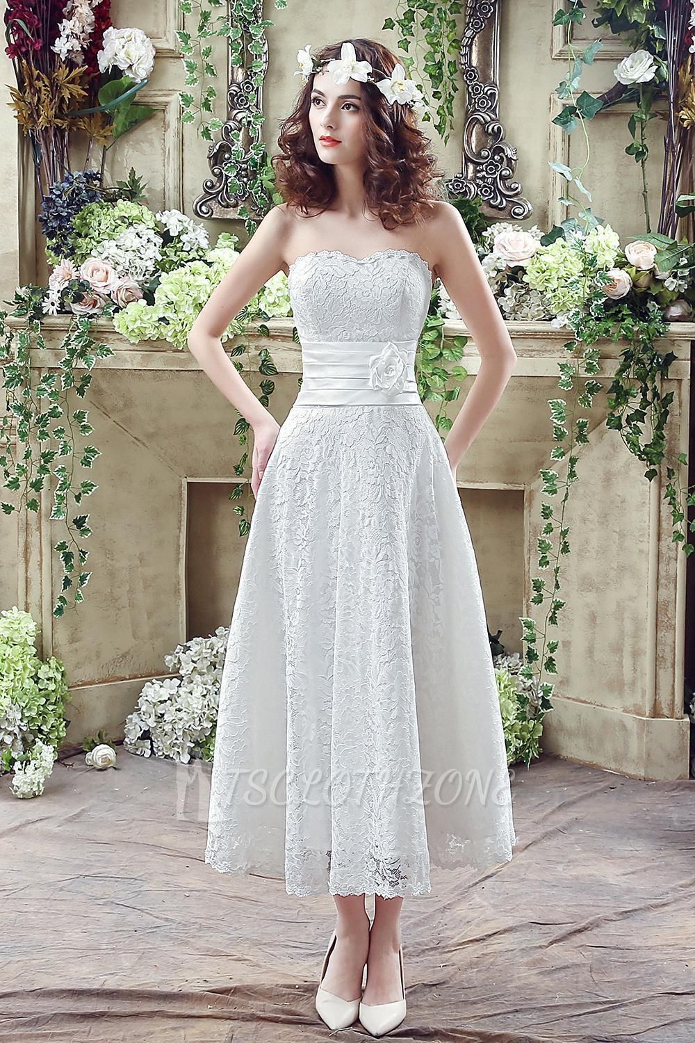 Elegant Sweetheart Lace Wedding Dress Ankle Length Empire 2022 Bridal Gown