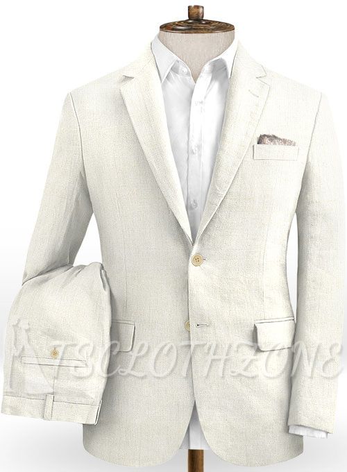 Anzug aus cremefarbenem Baumwoll-Leinen mit fallendem Revers | zweiteiliger Anzug