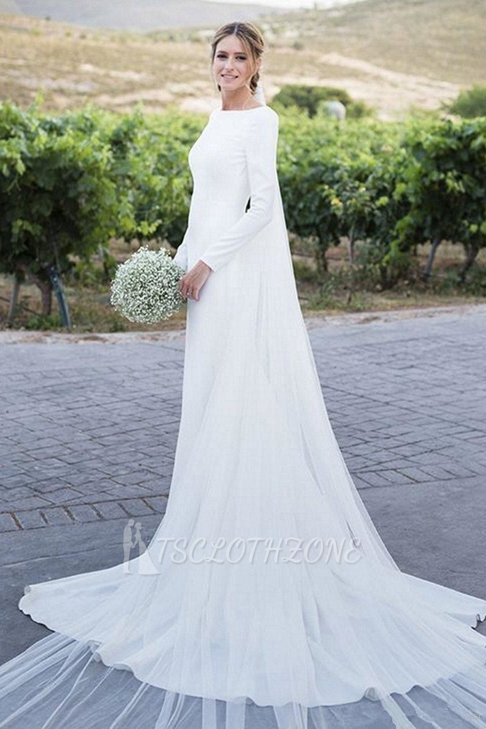 Backless Wholesale Satin Simple Wedding Dresses | Elegant Long Sleeve Sheath Elegant Bridal Gowns