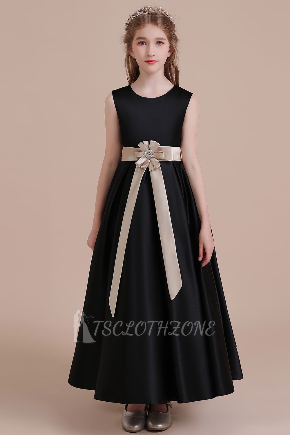 Cute A-line Satin Flower Girl Dress |Cute Sleeveless Little Girls Dress for Wedding