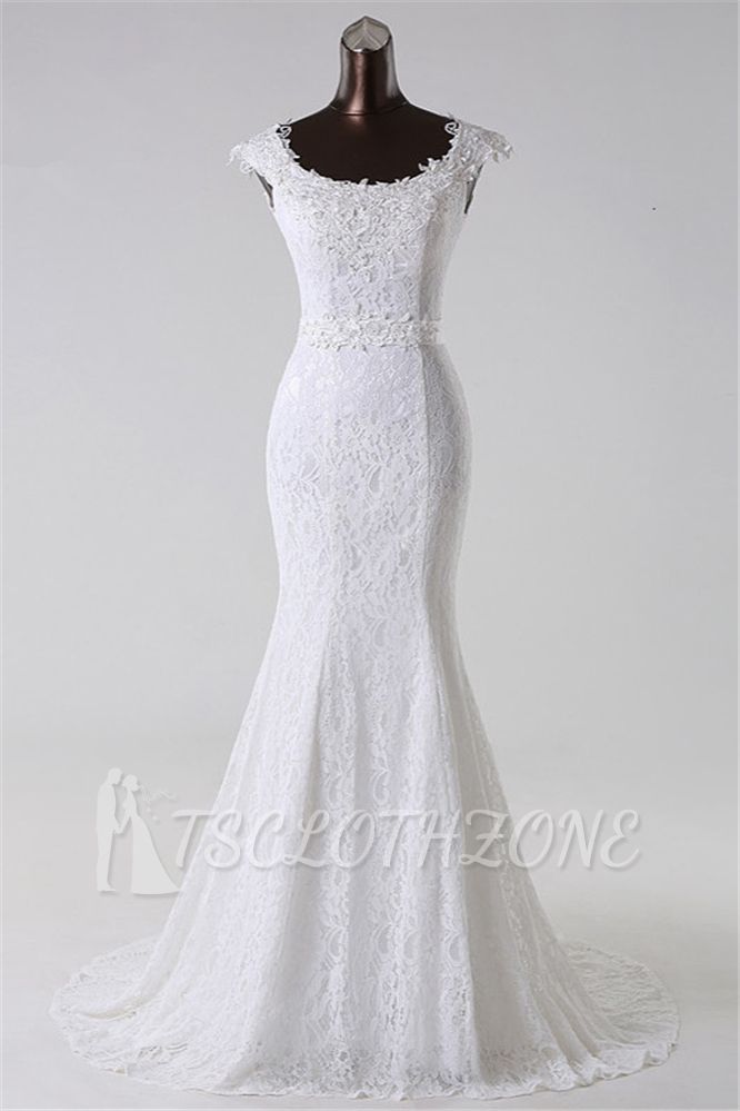 TsClothzone Gorgeous Lace Jewel Mermaid White Brautkleider mit Applikationen Online
