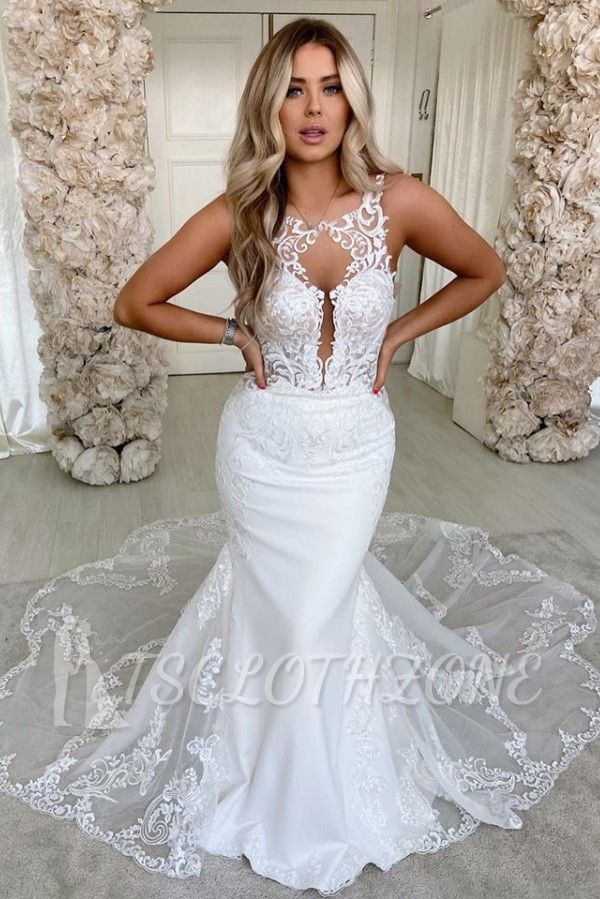 Lace Straps Mermaid Wedding Dresses | Bandage Appliques Bridal Gowns