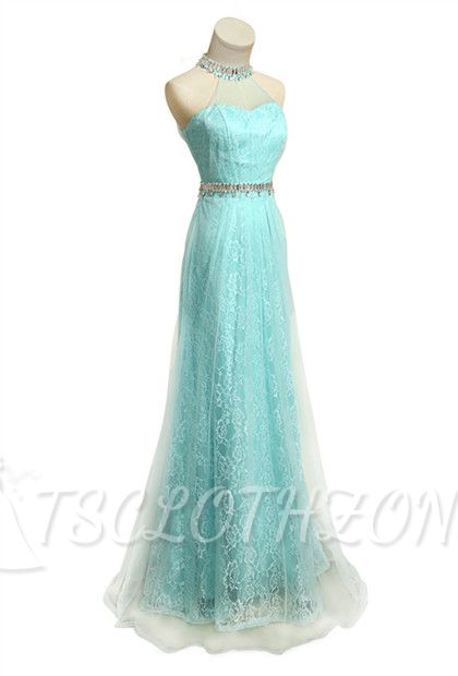 Lace Halter Crystal 2022 Prom Gowns Floor Length Sexy Wonderful Evening Dresses