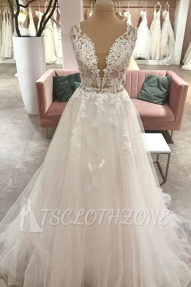 Beautiful wedding dresses V neckline | Wedding dresses a line lace