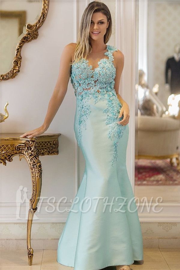 Straps Beading Sequins Appliques Evening Dresses | Sleeveless Sexy Mermaid Prom Dress