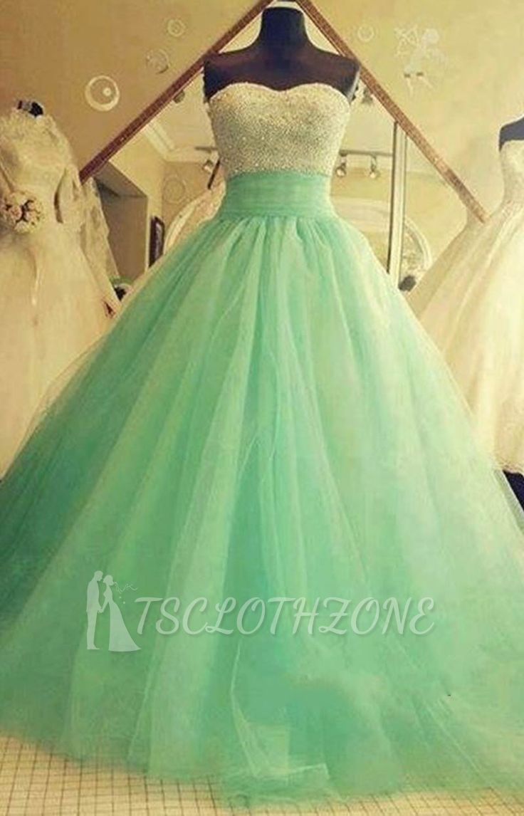 Sweetheart Tulle 2022 Ball Gown Crystal Green Sexy Quinceanera Dresses