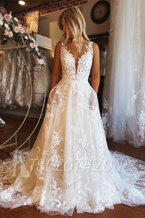 Wunderschöne Brautkleider aus Spitze | Brautkleider A-Linie rückenfrei