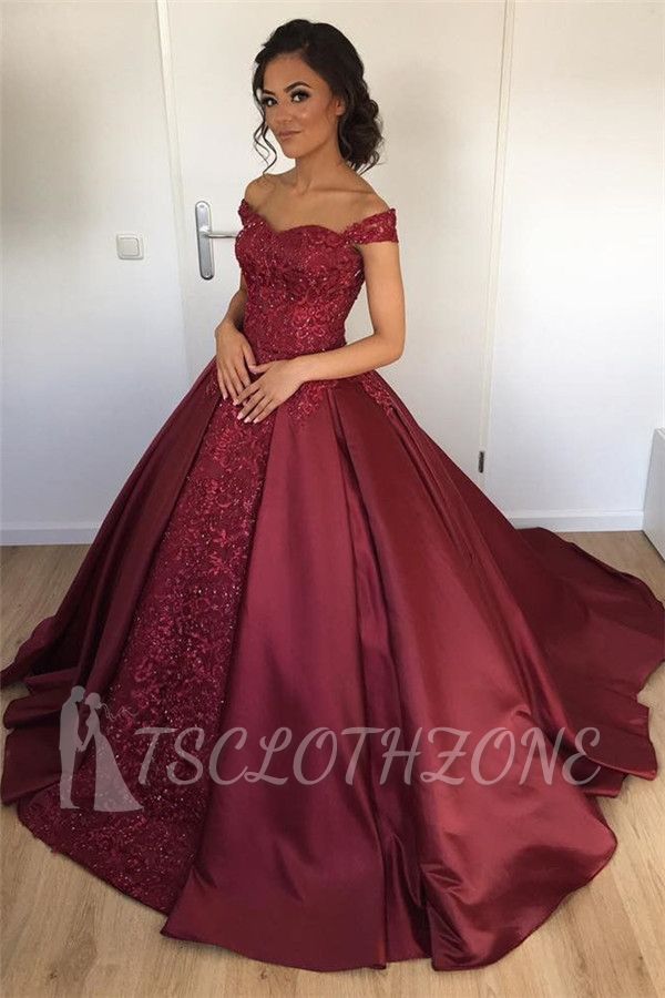 Off The Shoulder Burgundy Evening Gown 2022 Beads Appliques Popular New Prom Dresses