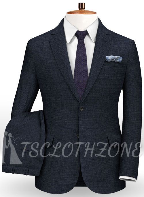 Blauer zweiteiliger Strickanzug aus Wollmischung ｜ Business-Anzug