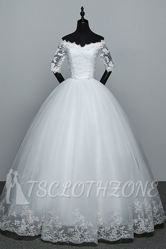 TsClothzone Wunderschönes schulterfreies Hochzeitskleid mit Herzausschnitt, Tüll, Spitze, weiße Brautkleider mit halben Ärmeln