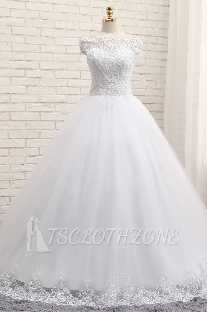 TsClothzone Modest Bateau Tulle Ruffles Wedding Dresses With Appliques A-line White Lace Bridal Gowns On Sale