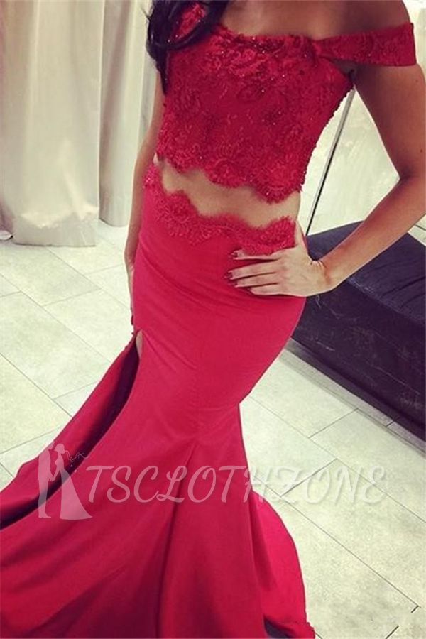 2022 Off-the-shoulder Two Piece Prom Dress Mermaid cheap Evening Gowns with Slit