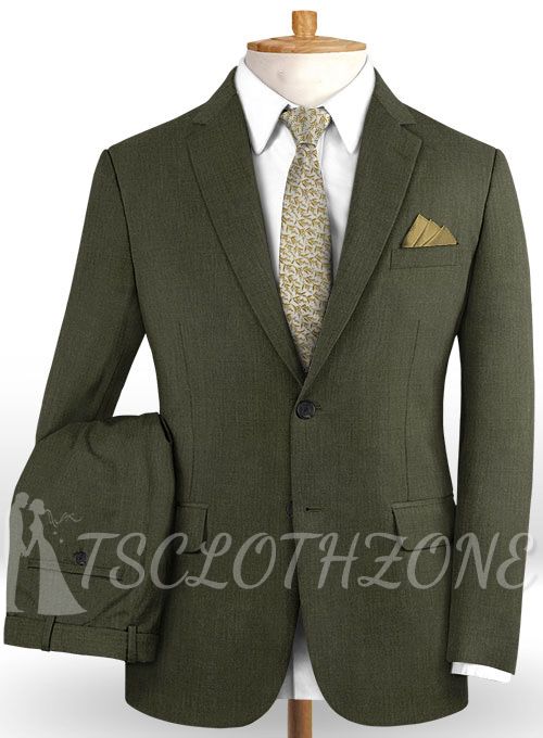 Seaweed green wool notched lapel casual suit | two-piece suit