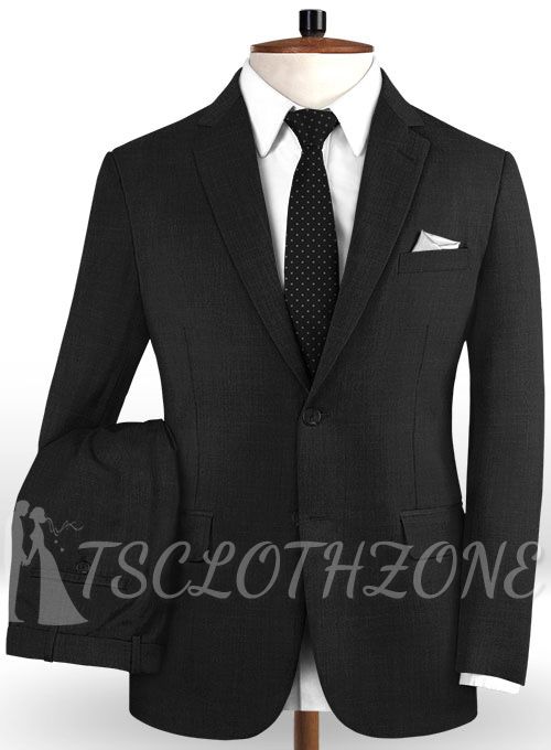 Black charcoal wool notched lapel casual suit | two-piece suit
