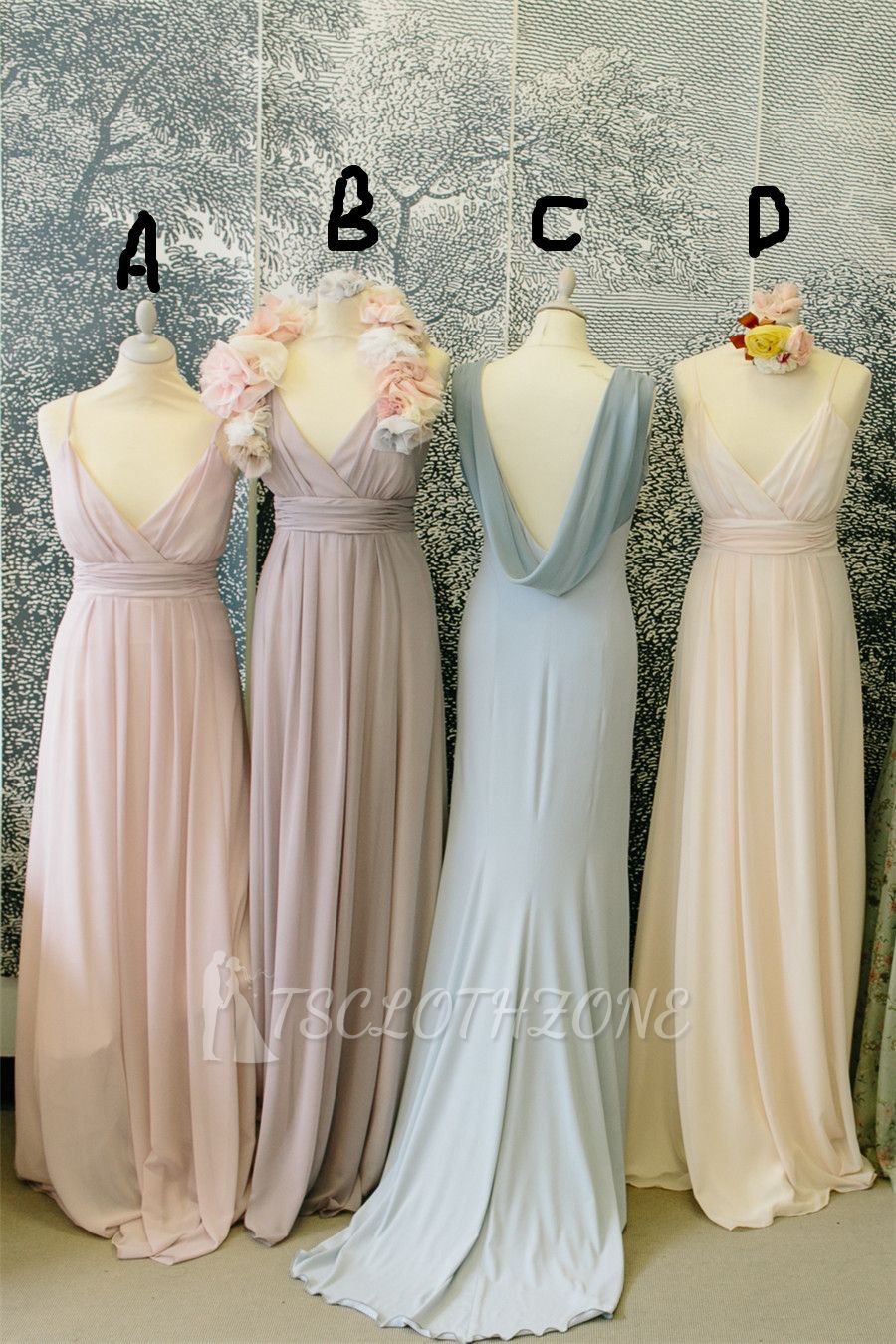 Schöne helle Farben Chiffon Brautjungfernkleider verschiedene Stile 2022 Hochzeitskleid