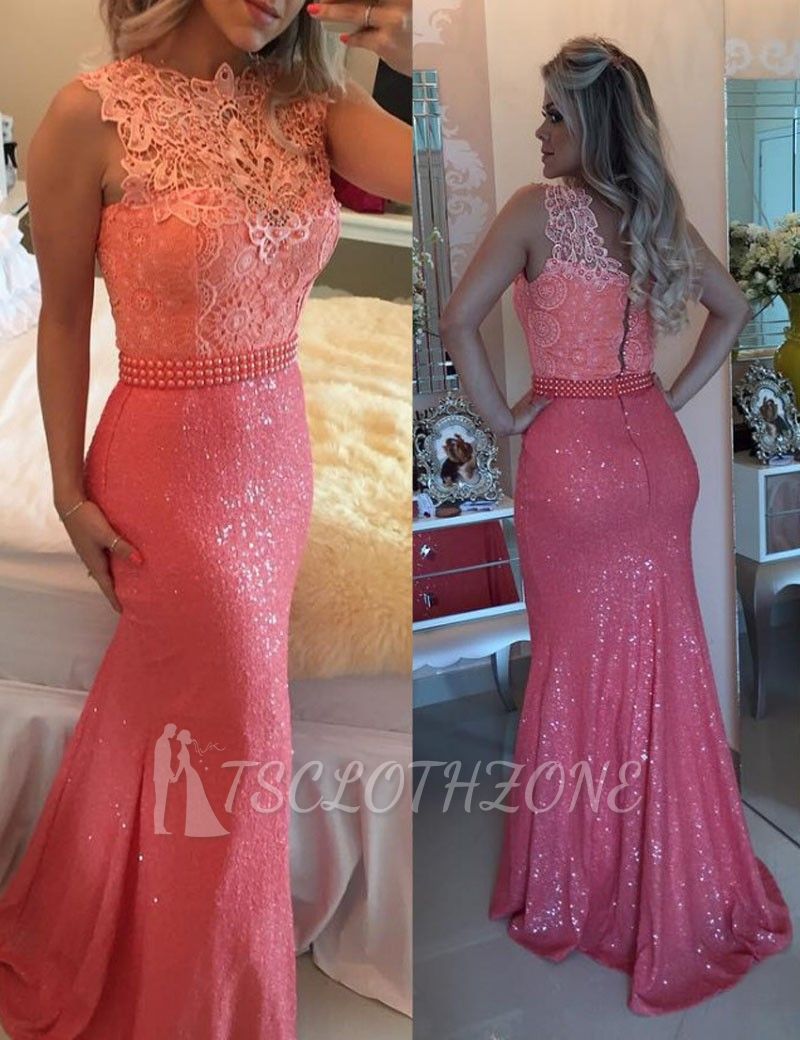 2022 Elegant Sequined Lace Evening Dresses | Sleeveless Sheath Prom Dresses with Beaings