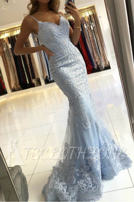 Light blue Straps V-neck Mermaid Prom Dresses