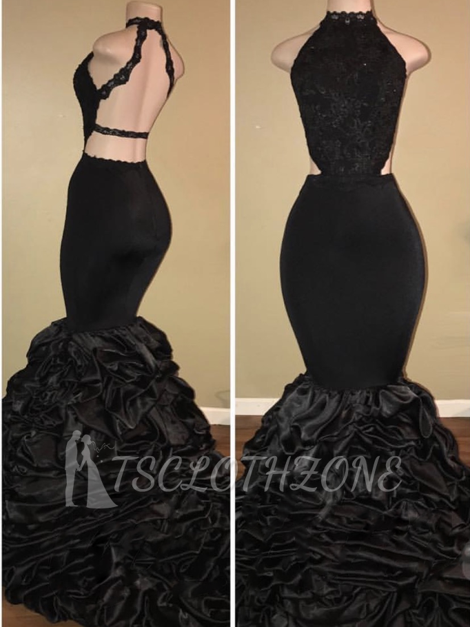 Black Sexy High-Neck Mermaid Prom Dresses 2022 Halter Evening Dresses