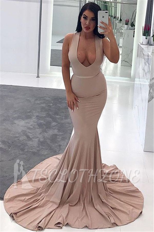 Sexy ärmellose Abendkleider mit V-Ausschnitt online | 2022 Einfaches ärmelloses langes formelles Kleid