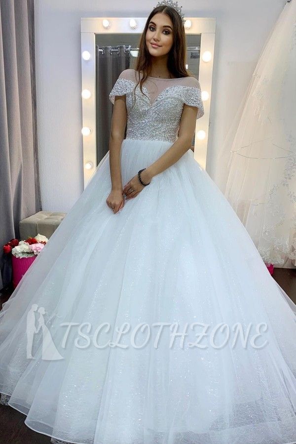 Wunderschönes schulterfreies Brautkleid mit Kristallen Tüll Prinzessin