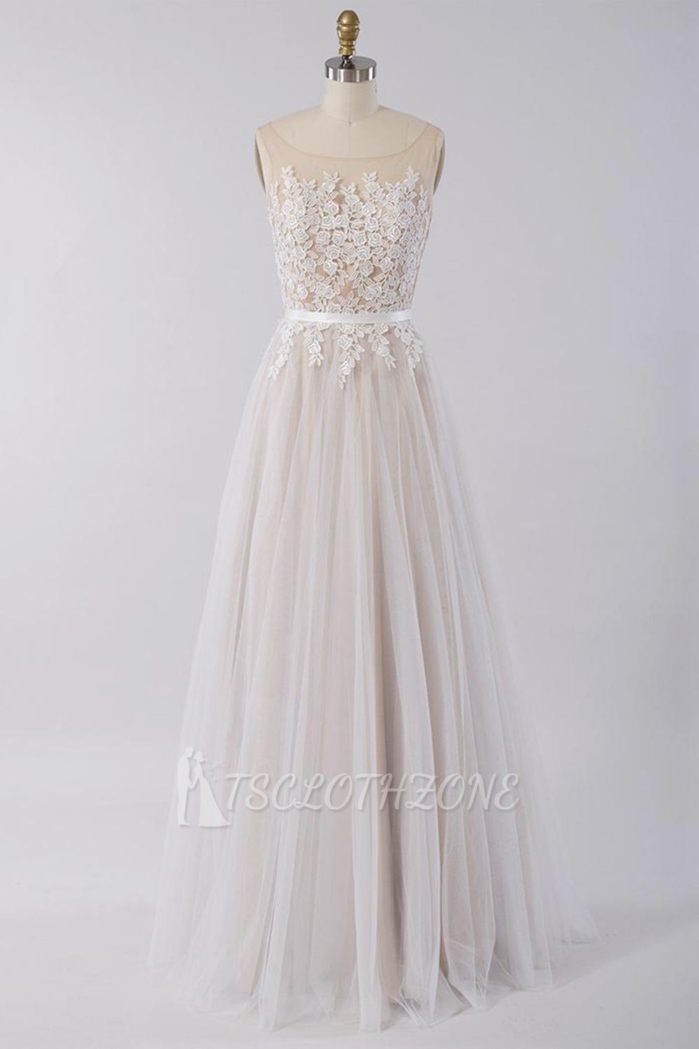Affordable Sleeveless Jewel Appliques Wedding Dress | Tulle Ruffles A-line Bridal Gowns