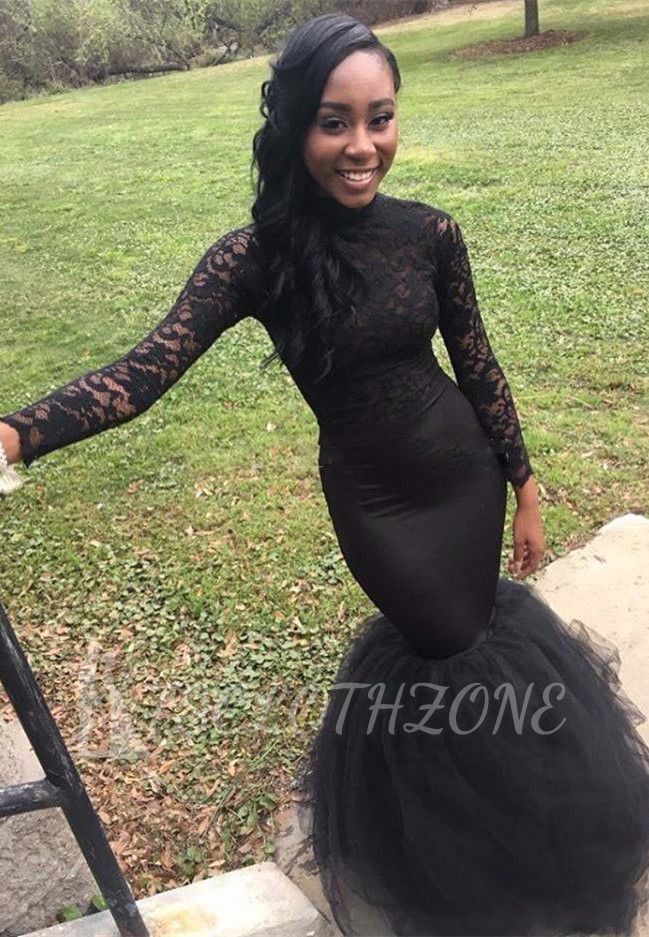 Black Long-Sleeve Mermaid Prom Dress |Lace Evening Gowns On Sale