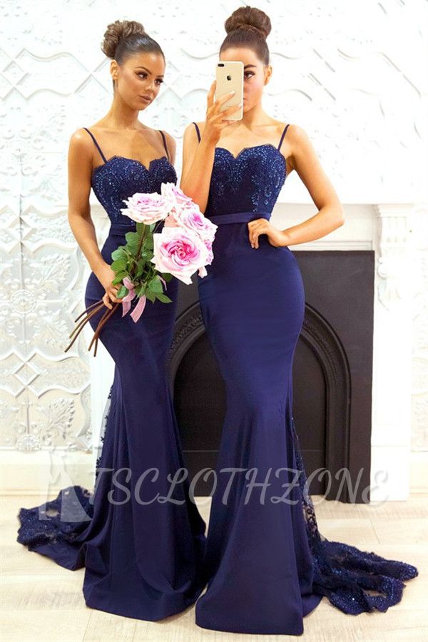 Spaghetti Straps Backless Sexy Bridesmaid Dresses Cheap 2022 Mermaid Lace Evening Gown