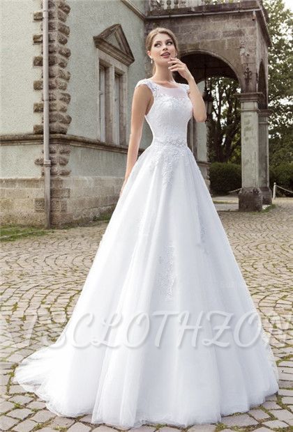 Elegant Lace Appliques Bridal Gowns 2022 Sweep Train Sheer Wedding Dress BA6586