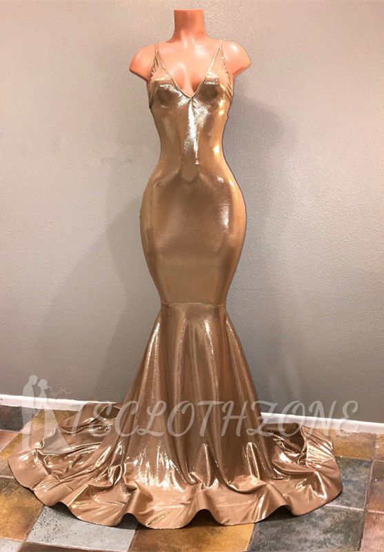 Sexy Spaghetti Strap Gold Prom Dress, Sleeveless Prom Dress